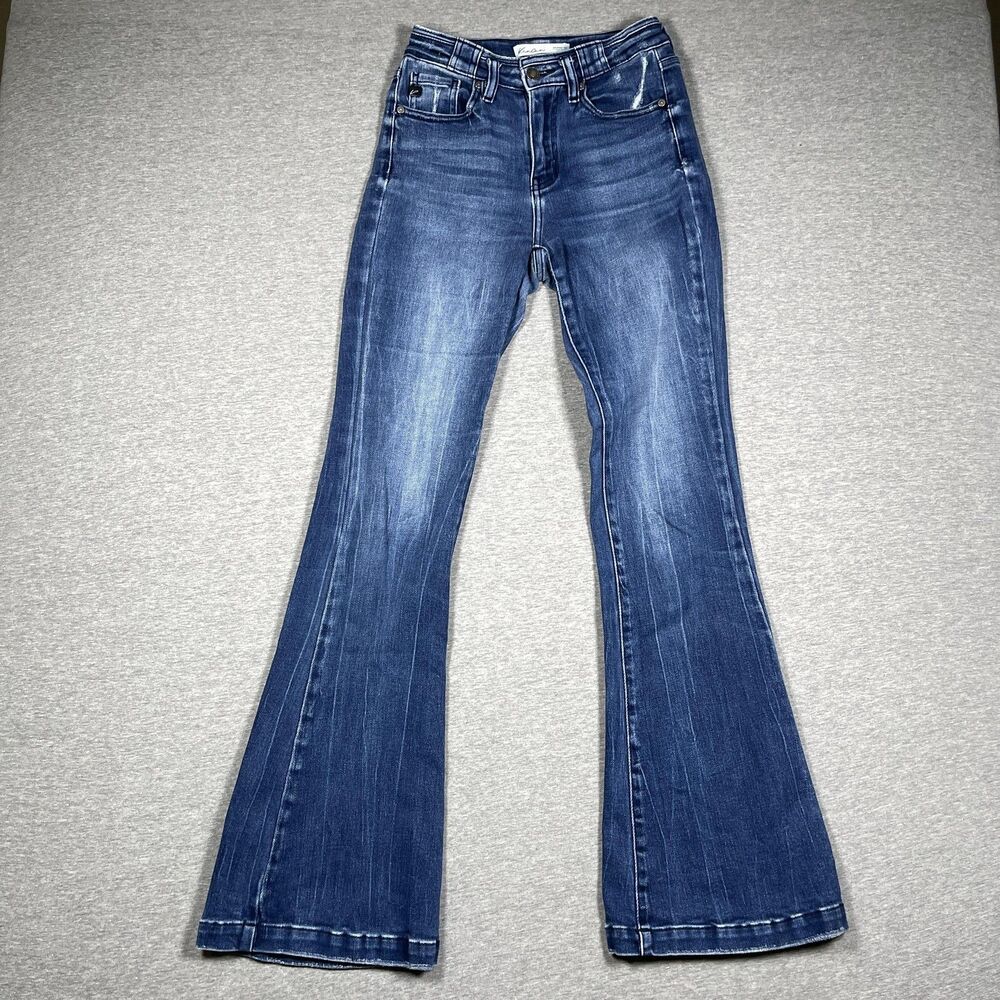 KanCan Jeans Womens 24 Blue Flared Slim Medium Wash Distressed Y2K